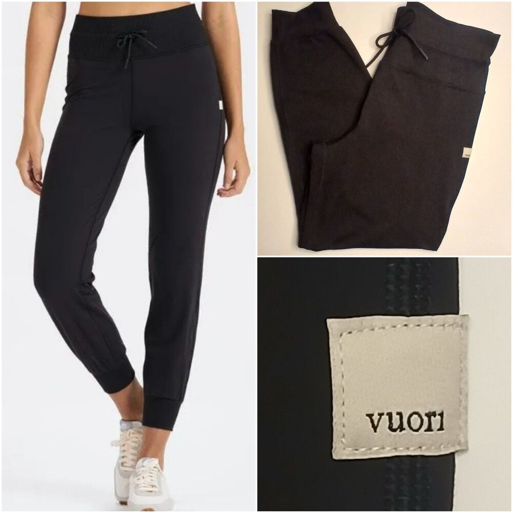 Vuori Daily Joggers Black Size L High Rise Ribbed Drawstring Athletic Yoga